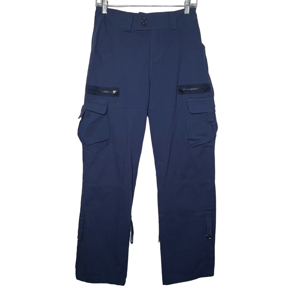 Womens Cargo Pocket Pants High Waisted Straight Leg Relaxed Navy Blue Size XS